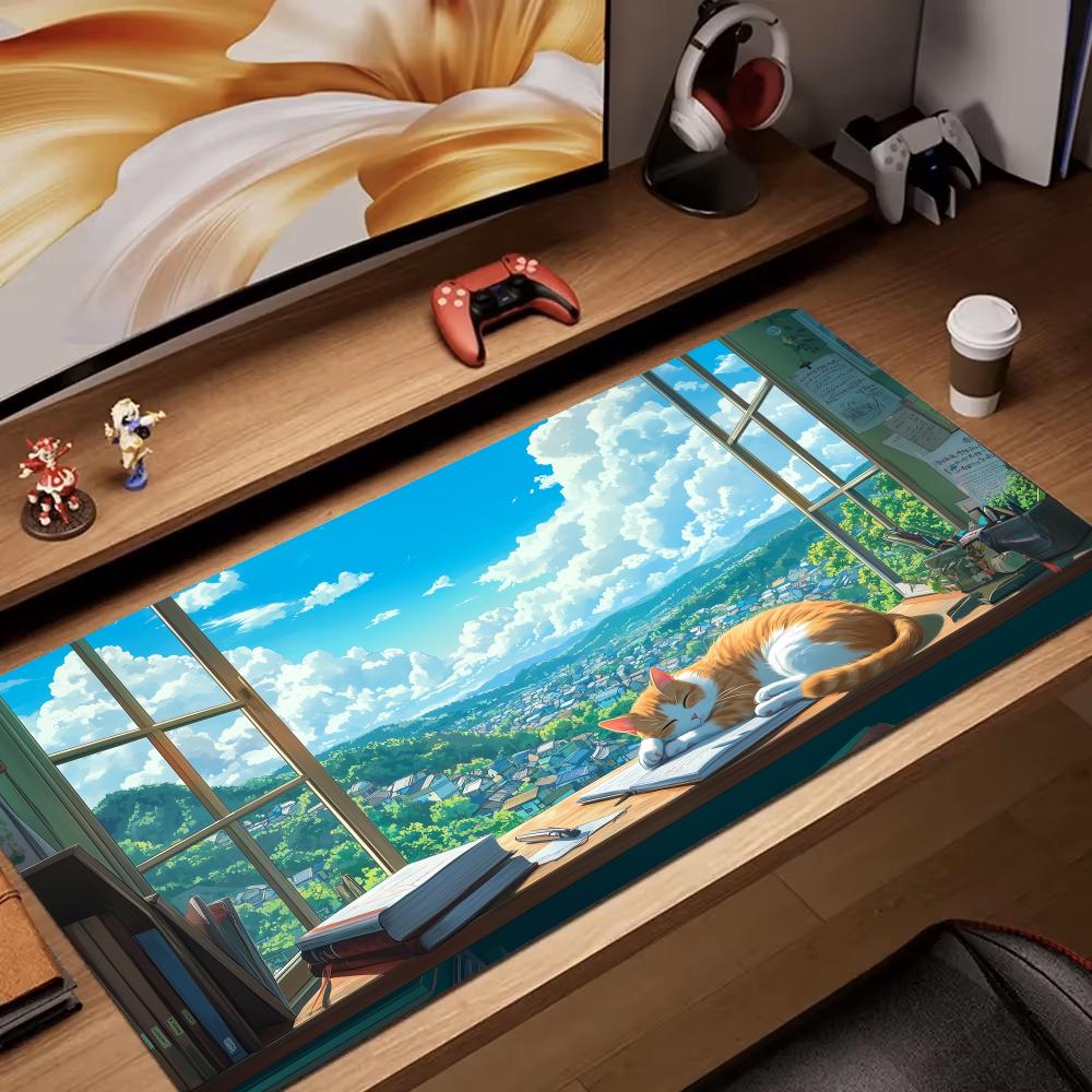 Pc Gaming Orange - سجادة ماوس بتصميم منظر صيفي وقطة