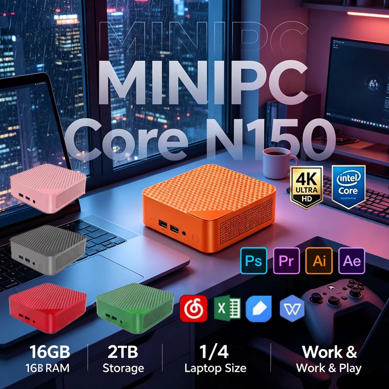 Pc Gaming Orange - جهاز كمبيوتر صغير باللون البرتقالي، معالج