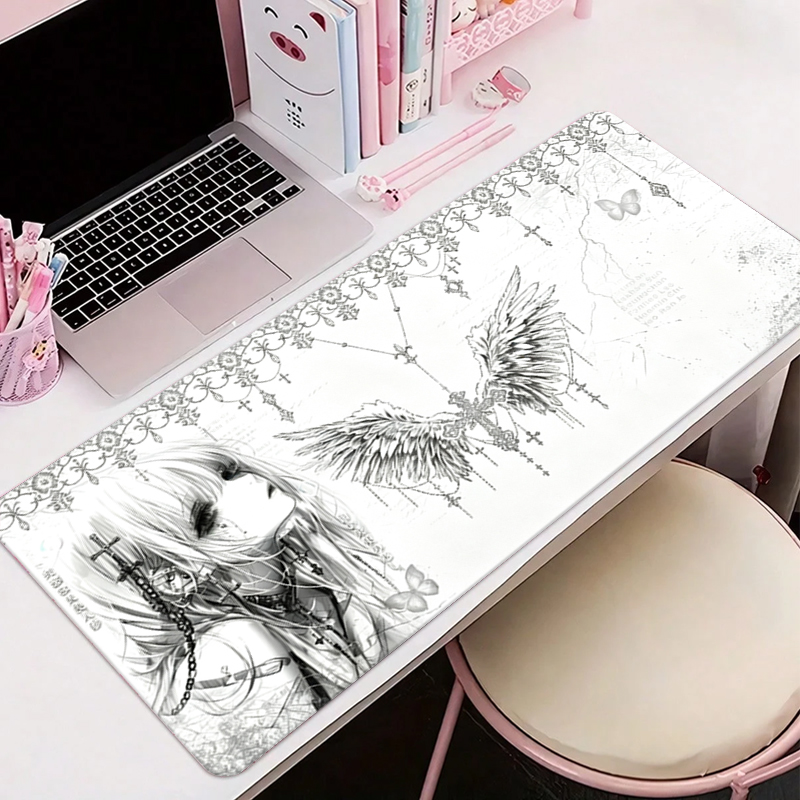 Pc Gaming White - لوحة ماوس جلدية سوداء وبيضاء بتصميم