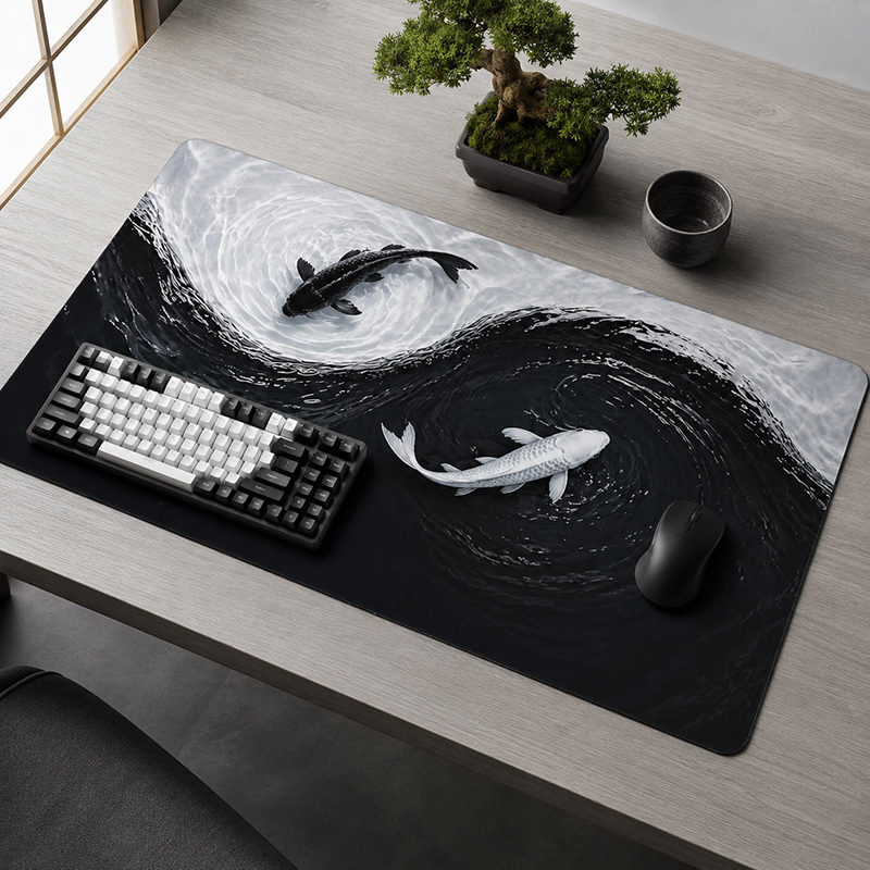 Pc Gaming White - لوحة ماوس كبيرة الحجم بتصميم أسماك